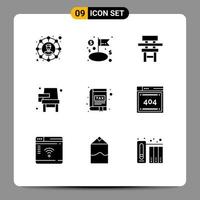 9 Universal Solid Glyphs Set for Web and Mobile Applications school education chair desk furniture Editable Vector Design Elements