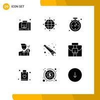 Universal Icon Symbols Group of 9 Modern Solid Glyphs of saw user shopping salary money Editable Vector Design Elements