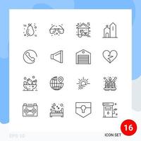 16 User Interface Outline Pack of modern Signs and Symbols of historic christian sunglasses building home Editable Vector Design Elements