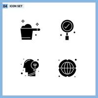 User Interface Pack of 4 Basic Solid Glyphs of cleaning human housekeeping search mind Editable Vector Design Elements