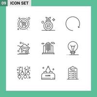 Pictogram Set of 9 Simple Outlines of construction architecture arrow wheelbarrow farm Editable Vector Design Elements