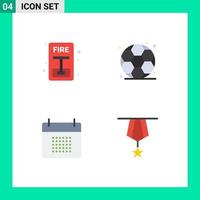 4 iconos planos universales establecidos para aplicaciones web y móviles fecha de emergencia programa de fútbol contra incendios elementos de diseño vectorial editables vector