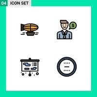 Modern Set of 4 Filledline Flat Colors Pictograph of air dollar filled man presentation Editable Vector Design Elements