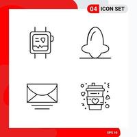 Creative Set of 4 Universal Outline Icons isolated on White Background vector