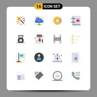 Editable Vector Line Pack of 16 Simple Flat Colors of dumbbell knowledge pie education apple Editable Pack of Creative Vector Design Elements