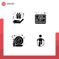 Group of 4 Modern Solid Glyphs Set for birthday make up computer glass jump Editable Vector Design Elements