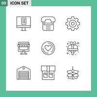 Pack of 9 Modern Outlines Signs and Symbols for Web Print Media such as cd online create store shop Editable Vector Design Elements