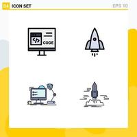 Set of 4 Modern UI Icons Symbols Signs for app travel develop spaceship workstation Editable Vector Design Elements