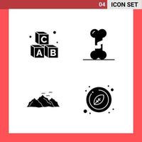 4 Icon Pack Solid Style Glyph Symbols on White Background Simple Signs for general designing vector