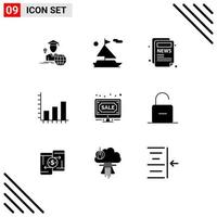 User Interface Pack of 9 Basic Solid Glyphs of online bids blog auction chart Editable Vector Design Elements
