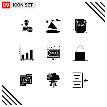 User Interface Pack of 9 Basic Solid Glyphs of online bids blog auction chart Editable Vector Design Elements
