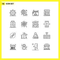 Pack of 16 Modern Outlines Signs and Symbols for Web Print Media such as vacation bag calendar maker coffee Editable Vector Design Elements