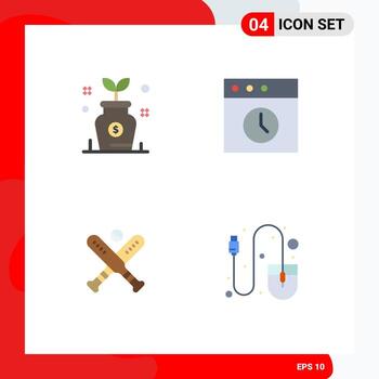 4 iconos planos universales establecidos para aplicaciones web y móviles elementos de diseño de vectores editables de computadora mac de árbol de murciélago de negocios