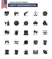 Big Pack of 25 USA Happy Independence Day USA Vector Solid Glyph and Editable Symbols of flag sport gun ice american Editable USA Day Vector Design Elements