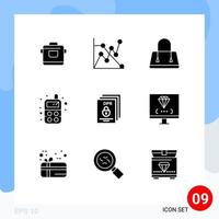 Set of 9 Vector Solid Glyphs on Grid for secure padlock fashion gdpr toy Editable Vector Design Elements