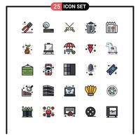 Pack of 25 Modern Filled line Flat Colors Signs and Symbols for Web Print Media such as newsletter media fencing clip board medical Editable Vector Design Elements