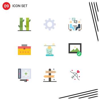 9 signos universales de color plano símbolos de interfaz de concentración usuario bolsa de usuario elementos de diseño vectorial editables vector