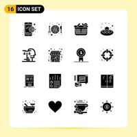 Modern Set of 16 Solid Glyphs and symbols such as human choice ecommerce islamic plate Editable Vector Design Elements