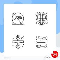 Modern Pack of 4 Icons Line Outline Symbols isolated on White Backgound for Website designing vector