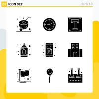 colección de 9 iconos sólidos universales conjunto de iconos para web y móvil vector