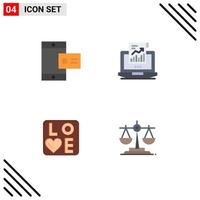 paquete de interfaz de usuario de 4 iconos planos básicos de elementos de diseño vectorial editables de corazón de ventas de perfil de señal móvil vector