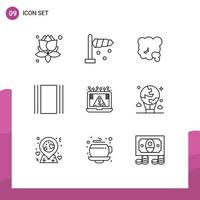 Outline Pack of 9 Universal Symbols of cyber connection environment layout flow Editable Vector Design Elements