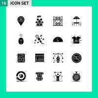 Set of 16 Vector Solid Glyphs on Grid for furniture diner people shop building Editable Vector Design Elements