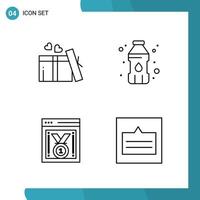 Vector Pack of 4 Outline Symbols Line Style Icon Set on White Background for Web and Mobile