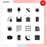 Vector Pack of 16 Icons in Solid Style Creative Glyph Pack isolated on White Background for Web and Mobile