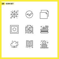 Group of 9 Modern Outlines Set for cake transaction document finance six sides Editable Vector Design Elements