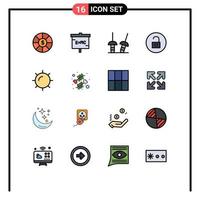 16 iconos creativos, signos y símbolos modernos del clima, naturaleza, esgrima, medios multimedia, elementos de diseño de vectores creativos editables