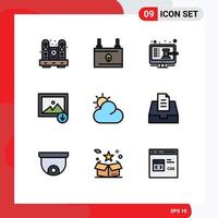 Mobile Interface Filledline Flat Color Set of 9 Pictograms of mountain download electricity shop screen Editable Vector Design Elements