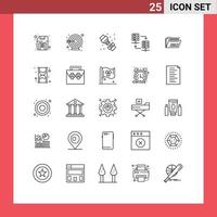 Pack of 25 creative Lines of zip folder mechanical share server hosting Editable Vector Design Elements