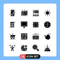 16 Solid Black Icon Pack Glyph Symbols for Mobile Apps isolated on white background 16 Icons Set vector