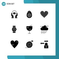 Group of 9 Solid Glyphs Signs and Symbols for phone smart watch egg watch favorite Editable Vector Design Elements