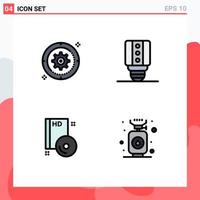 Pictogram Set of 4 Simple Filledline Flat Colors of setting cd wheel led disc Editable Vector Design Elements