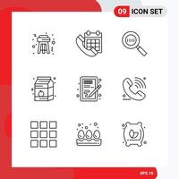 Set of 9 Vector Outlines on Grid for design milk code food breakfast Editable Vector Design Elements