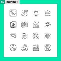 Pack of 16 Modern Outlines Signs and Symbols for Web Print Media such as logo design design and coding ufo astronomy Editable Vector Design Elements