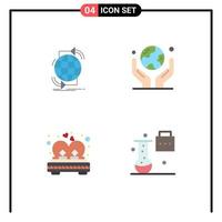 Set of 4 Vector Flat Icons on Grid for connectivity protection network globe in hand couple Editable Vector Design Elements