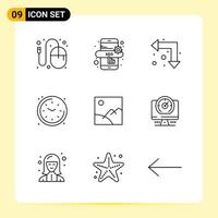 9 Creative Icons for Modern website design and responsive mobile apps 9 Outline Symbols Signs on White Background 9 Icon Pack vector