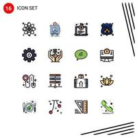 16 Universal Flat Color Filled Lines Set for Web and Mobile Applications fire protection warranty access bag Editable Creative Vector Design Elements