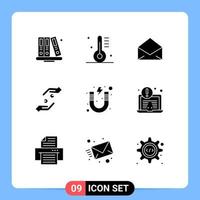 Mobile Interface Solid Glyph Set of 9 Pictograms of shahada hands gastronomy faith open Editable Vector Design Elements