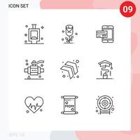 Modern Set of 9 Outlines Pictograph of pipe buildings bank smartphone mobile Editable Vector Design Elements