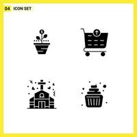 Modern Set of 4 Solid Glyphs and symbols such as growth ecommerce finance money chapel Editable Vector Design Elements