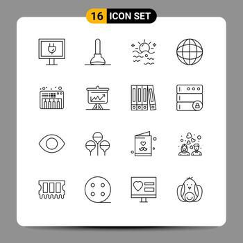 User Interface Pack of 16 Basic Outlines of graph piano summer music internet Editable Vector Design Elements