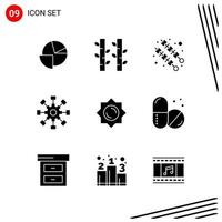 Collection of 9 Vector Icons in solid style Pixle Perfect Glyph Symbols for Web and Mobile Solid Icon Signs on White Background 9 Icons