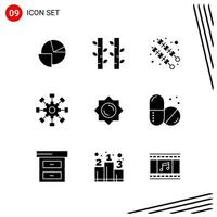 colección de 9 iconos vectoriales en estilo sólido símbolos de glifo perfecto de píxeles para web y signos de iconos sólidos móviles sobre fondo blanco 9 iconos vector