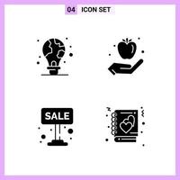4 Icons in Solid Style Glyph Symbols on White Background Creative Vector Signs for Web mobile and Print