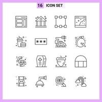 16 Icons in Line Style Outline Symbols on White Background Creative Vector Signs for Web mobile and Print