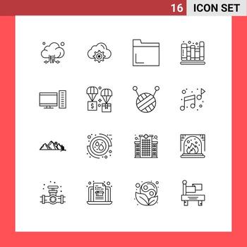 Pack of 16 creative Outlines of pc computer file library books Editable Vector Design Elements